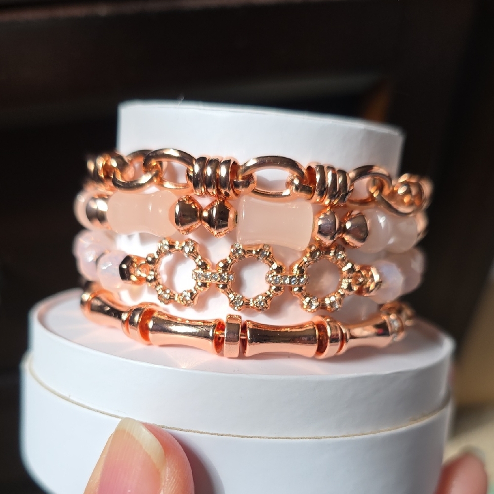 Chic Rose Gold and Pink Bracelet Set